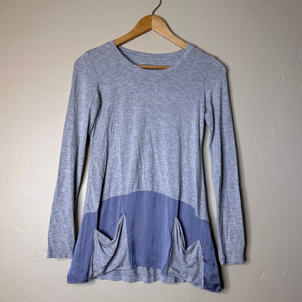 LOGO Lori Goldstein Stretch Heather Grey Slate Grey Two Tone Pocket Tunic XXS